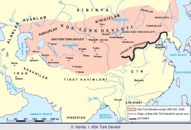 Birinci Kök Türk Devleti Haritası