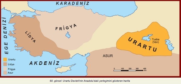 Urartu Devletinin Anadoludaki Yerleşimini Gösteren Harita