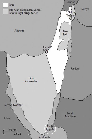 1967 Savaşı’nda İsrail; Sina Yarımadası, Gazze, Golan tepeleri ve Batı Şeria’yı işgal etti.